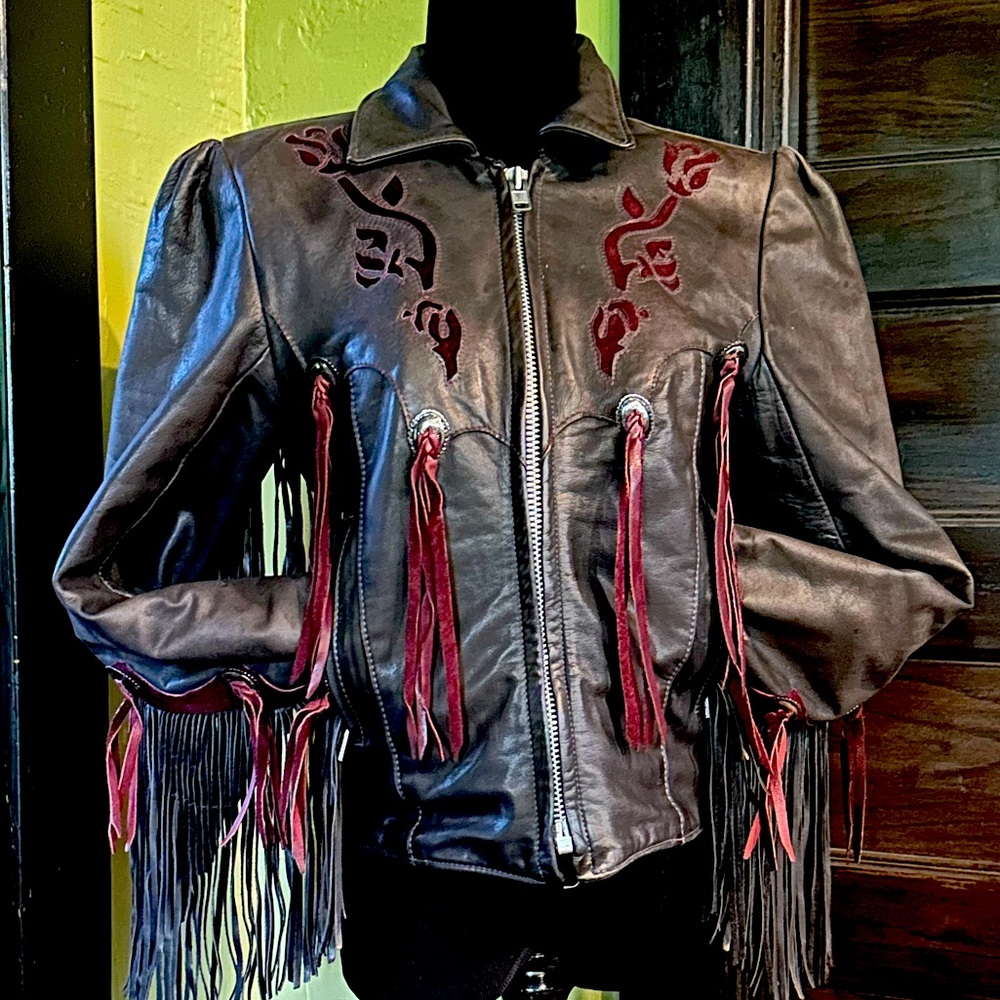 Goth fringe leather jacket Vintage 70s-80s